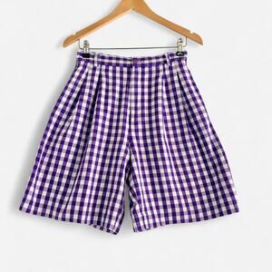 90s Vintage Purple Gingham Pleated Shorts Size 27, Picniccore, Farmcore